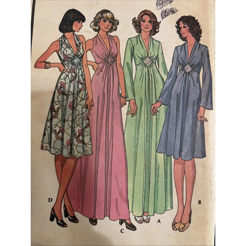 Vintage 1975 McCalls Dress Sewing Pattern 4883 Size 16 Uncut 70s Maxi Midi